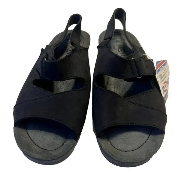 NWT!! Womens 36 German Rohde‎ Black Suede Comfortable Wedge Sandals Nature Form - Picture 2 of 7